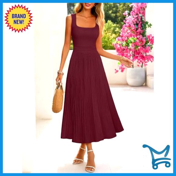 Sleeveless Pleated Midi Dress A-Line Knit Business Cocktail Casual - Picture 5 of 7